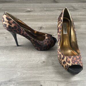 Steve Madden Womens Peep Toe Leopard Print High Heels Shoes Size 10M P-LIMAA
